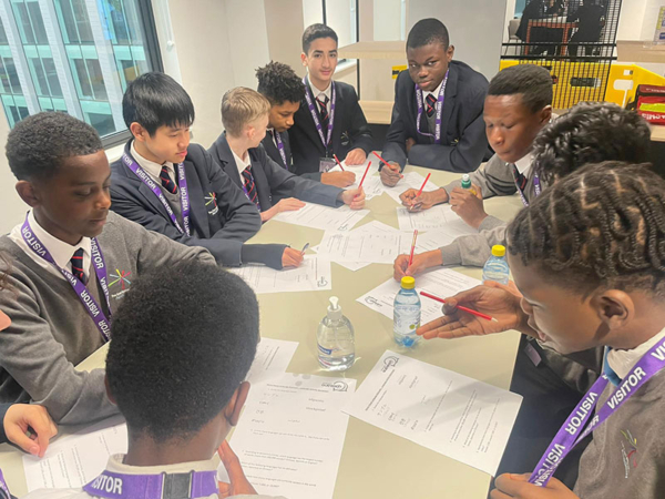 Students 'on task' at the GCHQ offices in Manchester, as part of a languages trip in December 2022