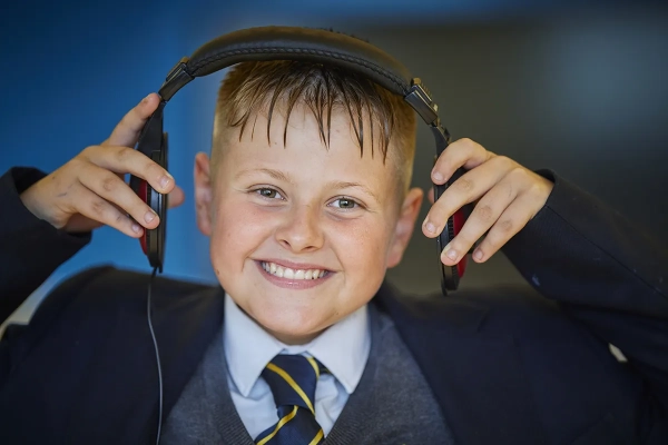 A student using headphones