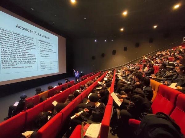 Students during a Spanish GCSE Study Day at HOME cinema in Manchester, in January 2024