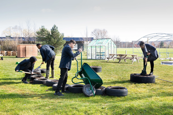 Students gardening